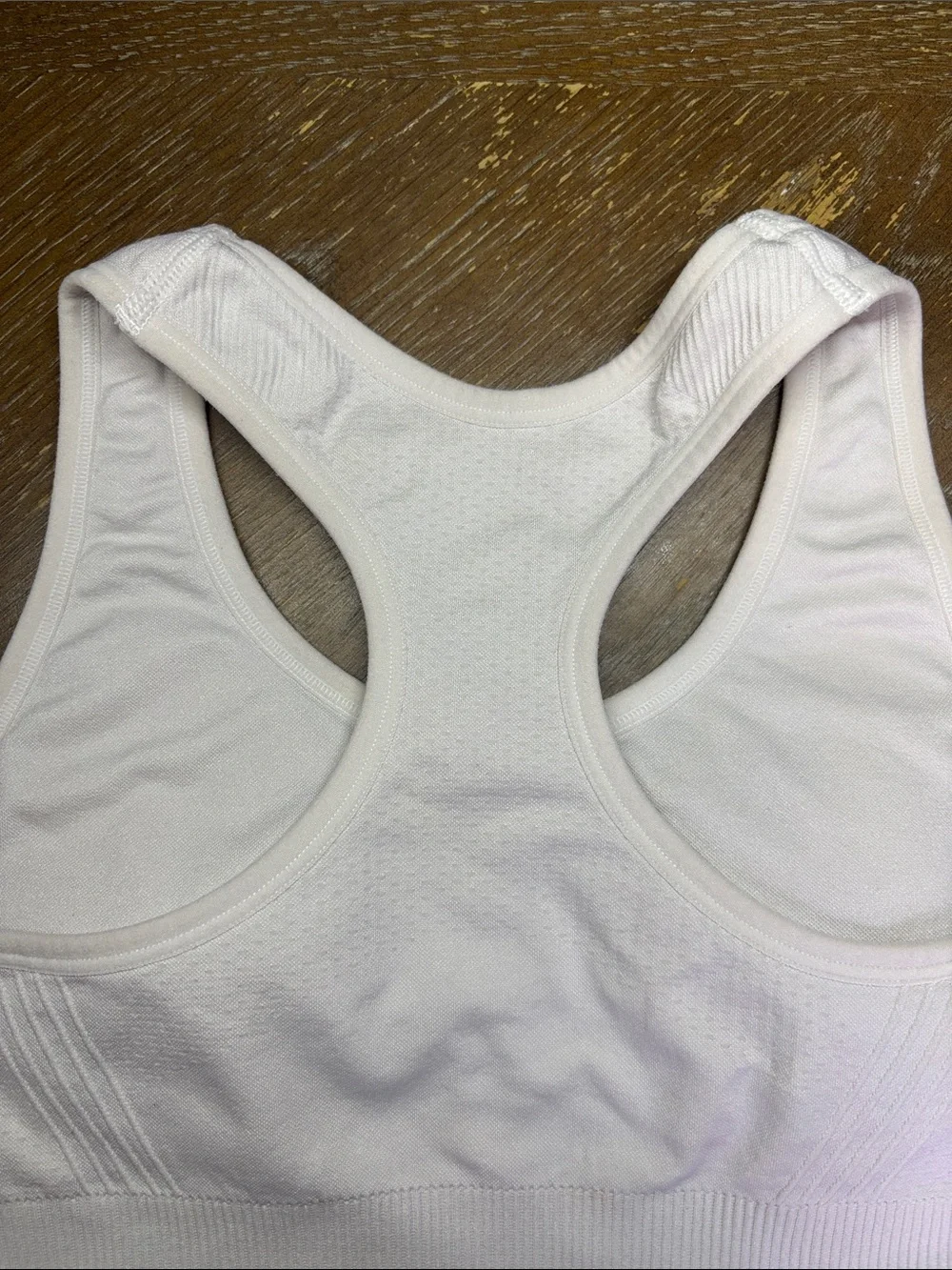 90 Degrees Mauve laser-cut hollow-out racerback & Avia White seamless Sports Bra